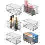 mDesign Plastic Stackable Kitchen Pantry Cabinet, Refrigerator or Freezer Food Storage Bin Container with Handles - Organizer for Fruit, Yogurt, Snacks, Pasta - BPA Free, 10" Long, 6 Pack - Smoke Gray