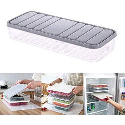 Refrigerator Food Preservation Storage Box Plastic Freezer Space Saver Food Container Organization Rack Kitchen Storage Boxes (S, Grey)