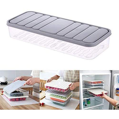 Refrigerator Food Preservation Storage Box Plastic Freezer Space Saver Food Container Organization Rack Kitchen Storage Boxes (S, Grey)