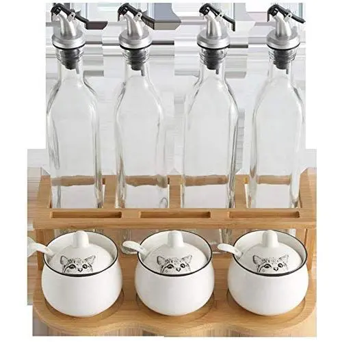 Kitchen seasoning box/Ceramic Condiment Storage Container with Pallet Rack Home Combination Spice Jars Box (Color : A)
