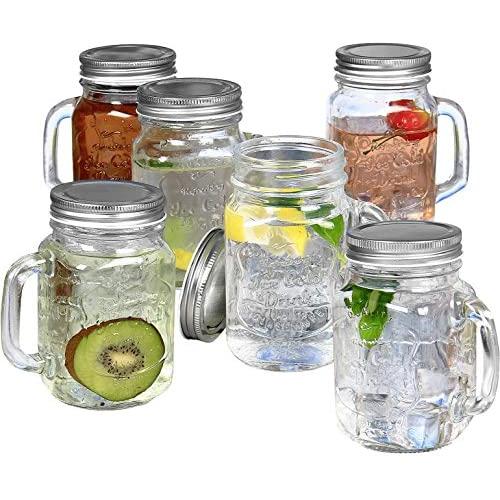 Estilo Mason Jar Mugs with Handles Old Fashioned Drinking Glass Set 6, 16 oz Each