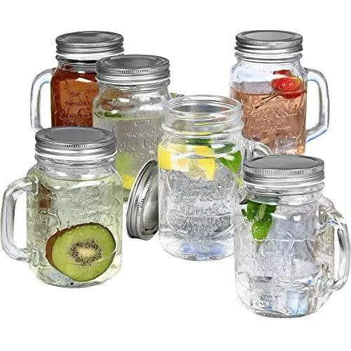 Estilo Mason Jar Mugs with Handles Old Fashioned Drinking Glass Set 6, 16 oz Each Estilo Mason Jar Mugs with Handles Old Fashioned Drinking Glass Set 6, 16 oz Each