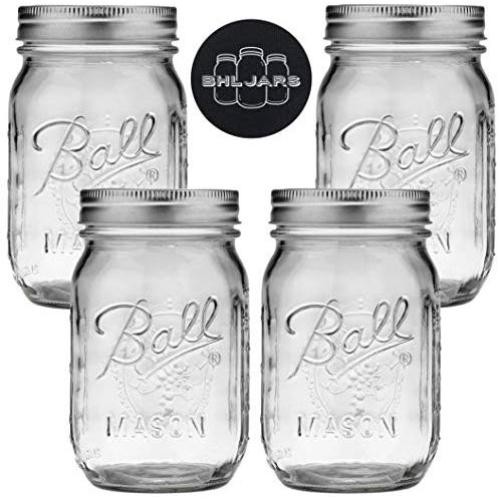 Ensemble de 4 bocaux Ball Mason de 473 ml avec ouvre-bocaux anti-glissement – Ensemble de bocaux à confire à embouchure régulière avec couvercles, Collection Heritage. Ensemble de 4 bocaux Ball Mason de 473 ml avec ouvre-bocaux anti-glissement – Ensemble de bocaux à confire à embouchure régulière avec couvercles, Collection Heritage.