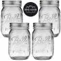 Ball Mason Jars 16 oz Bundle with Non Slip Jar Opener- Set of 4 Half Quart Mason Jars with Regular Mouth - Canning Glass Jars with Lids, Heritage Collection