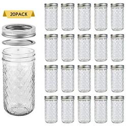 SXUDA Mason Jars 12 oz Mini Canning Jars with Regular Silver Lids and Bands Regular Mouth Jelly Jar for Jam, Honey, Wedding Favors, Shower Favors, Baby Foods, DIY Magnetic Spice Jars, 20 PACK