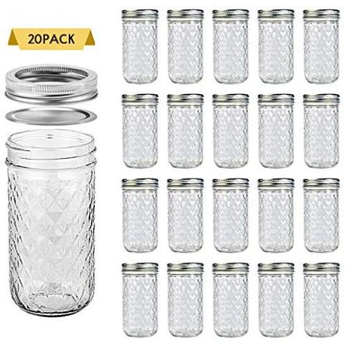 SXUDA Mason Jars 12 oz Mini Canning Jars with Regular Silver Lids and Bands Regular Mouth Jelly Jar for Jam, Honey, Wedding Favors, Shower Favors, Baby Foods, DIY Magnetic Spice Jars, 20 PACK