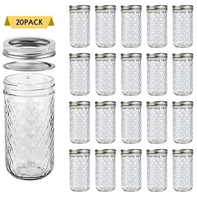 KAMOTA Mason Jars 8 oz With Regular Silver Lids and Bands, Ideal for Jam,  Honey, Wedding