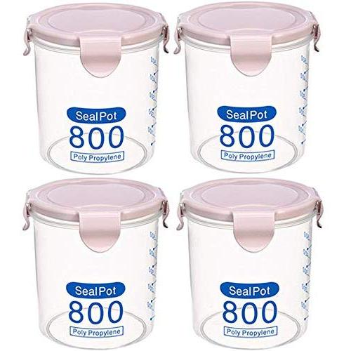4pcs 800ml Transparent Plastic Sealed Cans Milk Powder Cans Round Covered Food Cans Kitchen Grain Receiving Box Storage Tank