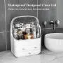 Haturi Makeup Organizer, Waterproof & Dustproof Cosmetic Organizer Box Fully Open Makeup Display Boxes ,Makeup Caddy Holder for Bathroom, Dresser, Countertop (White)
