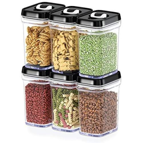 DW?LLZA KITCHEN Airtight Food Storage Containers with Lids ? 6 Piece Set/All Same Size - Air Tight Snacks Pantry & Kitchen Container - Clear Plastic BPA-Free - Keeps Food Fresh & Dry