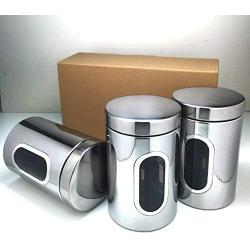 DingSheng 3pcs Stainless Steel Silver Tea Coffee Sugar Kitchen Tools Mirror Liter Food Storage Box Container