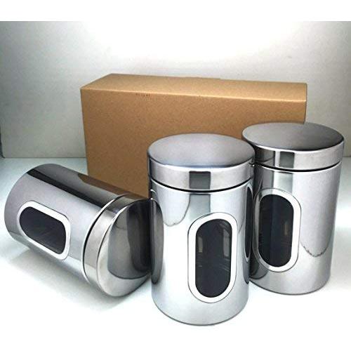 DingSheng 3pcs Stainless Steel Silver Tea Coffee Sugar Kitchen Tools Mirror Liter Food Storage Box Container