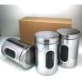 DingSheng 3pcs Stainless Steel Silver Tea Coffee Sugar Kitchen Tools Mirror Liter Food Storage Box Container