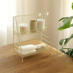 Multifunctional Kitchen Bottle Jar Storage Rack Living Room Bedroom Storage Rack Cosmetics 2-tier Finishing Rack Iron Black Shelf (Color : Beige)