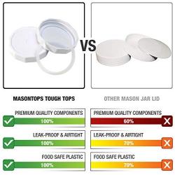 Masontops Tough Tops - Wide Mouth Mason Jar Lid - White - BPA-Free Plastic Screw Caps - Reusable Airtight Storage Covers