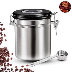 Airtight Coffee Container,Stainless Steel Coffee Canister,Fresher Beans and Grounds for Longer,Canister with Date Tracker,CO2 Release Valve and Measuring Scoop by Dorcas (Silver)