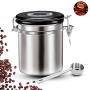 Airtight Coffee Container,Stainless Steel Coffee Canister,Fresher Beans and Grounds for Longer,Canister with Date Tracker,CO2 Release Valve and Measuring Scoop by Dorcas (Silver)