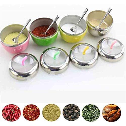 CSPFAIRY 304 Stainless Steel Kitchen Spice Jars Seal Apple Creativity Jar Salt and Sugar Cruet Seasoning Multifunction 4 Pcs/Set