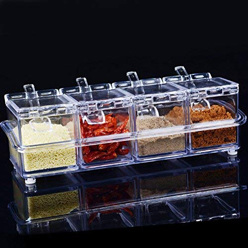 4pcs Transparent Seasoning Salt Jar Storage Box Acrylic Kitchen Condiment Spice Sugar Pepper Shakers Storage Bottles(transparent)