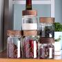 Transparent Kitchen Storage Bottle High Borosilicate Glass With Wooden Cover Food Candy Biscuit Snack Storage Jar Organization,210Ml, dia  65mm, height  80mm