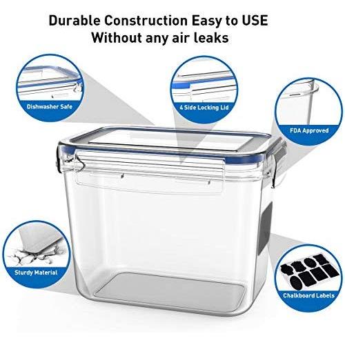 Food Storage Containers Airtight Containers - Estmoon Cereal & Dry Plastic Containers for Cereal Flour Rice Snacks Sugar, Leak Proof with Locking Lids - Set of 8 (54.66 oz / 1.6L)