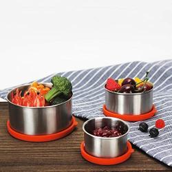 E-House 3Pcs Kitchen Storage Containers Meal Prep Food Containers Set Dry Goods Storage Jars 100/220/400ml Stainless Steel Bowl Fresh Crisper Sealed Lunch Food Box with Lid