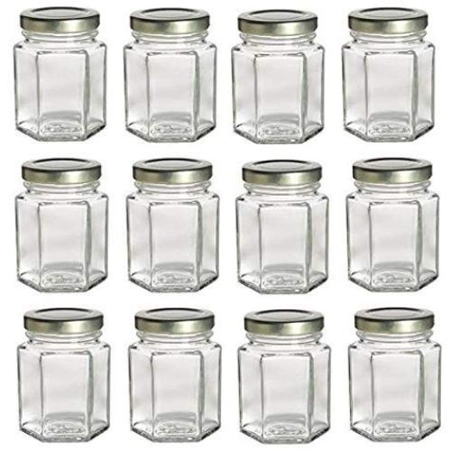 PremiumVials 12 pcs, 6 oz Hexagon Mason Jars with Gold Lids for Jam, Honey, Wedding Favors, Shower Favors, Baby Foods, Canning, spices, Half Pint (12, 6 oz Hex w/Silver Lids)