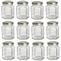 PremiumVials 12 pcs, 6 oz Hexagon Mason Jars with Gold Lids for Jam, Honey, Wedding Favors, Shower Favors, Baby Foods, Canning, spices, Half Pint (12, 6 oz Hex w/Silver Lids)