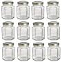 Nakpunar 12 pcs 3.75 oz Hexagon Glass Jars with Gold Lids (3.75 oz, Gold)