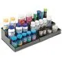 mDesign Plastic Adjustable, Expandable Kitchen Cabinet, Pantry, Shelf Organizer/Spice Rack with 3 Tiered Levels of Storage for Spice Bottles, Jars, Seasonings, Baking Supplies - Charcoal Gray