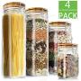 Food Storage Containers Set, Kitchen Large Wide Deep Storage Jars Elegant Life Clear Glass Airtight Canister Set with Airtight Clamp Caps(4 Packs, 5.5L)