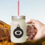 Black&quotO" Christmas Tree Toy Monogram O Frosted Glass Mason Jar With Straw