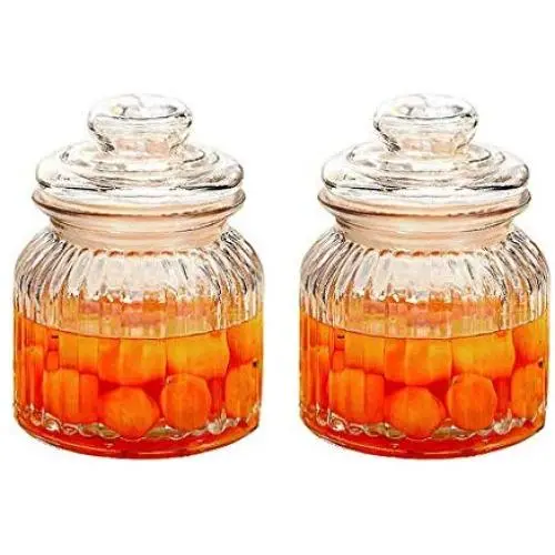 HIZLJJ 2Pcs Glass Cookie and Candy Jar with Airtight Lid, Food Storage Jar, Flour and Sugar Glass Canister (Size : S) HIZLJJ 2Pcs Glass Cookie and Candy Jar with Airtight Lid, Food Storage Jar, Flour and Sugar Glass Canister (Size : S)