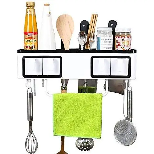Étagères Murales Cuisine LYNNTLJ, Support de Condiments Amovible, pour Bouteilles et Pots d'Épices, Blanc / 44,5 x 17,5 cm Étagères Murales Cuisine LYNNTLJ, Support de Condiments Amovible, pour Bouteilles et Pots d'Épices, Blanc / 44,5 x 17,5 cm