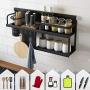 LYNNTLJ Wall Mounted Spice Racks,2-Tier Space Aluminum Kitchen Spice Holder,for Spice Jar and Bottle Storage,Space-Saving/Black / 59.2x12.5x28.8cm
