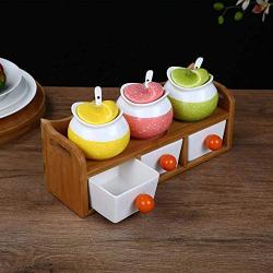 Kitchen seasoning box/Ceramic Condiment Storage Container with Pallet Double Drawer Type Seasoning jar 31.5 10 12.5cm (Color : B)