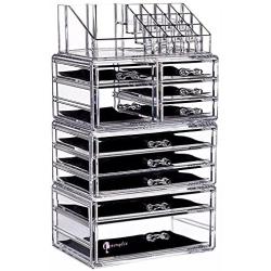 Cq acrylic Large 9 Tier Clear Acrylic Makeup Organizer Cosmetic Storage Cube Case with 11 Drawers-4 Piece Set