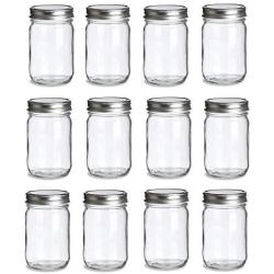 12 pcs, 12 oz Mason Glass Jars with Silver Lids by Premium Vials