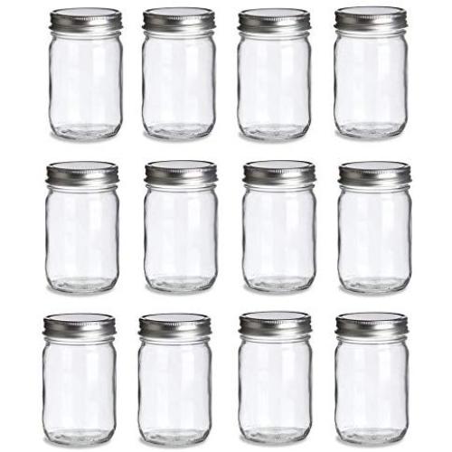 12 pcs, 12 oz Mason Glass Jars with Silver Lids by Premium Vials