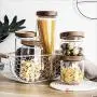 Glass Storage Tank With Wood Cover Spices Sugar Jar Container Kitchen Food Bottle Coffee Beans Tea Caddy 1Pc,325Ml