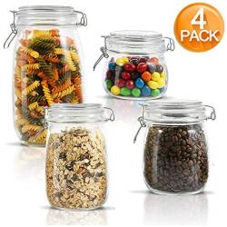 4-Pieces Household Airtight Canister Set (Clear Glass) with Lid Waterproof and Airtight Storage Glass Jar Dry Food Pantry Multi-Purpose Food Storag Container-Includes 1 each 1.5L 1L 0.76L 0.5L