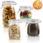 4-Pieces Household Airtight Canister Set (Clear Glass) with Lid Waterproof and Airtight Storage Glass Jar Dry Food Pantry Multi-Purpose Food Storag Container-Includes 1 each 1.5L 1L 0.76L 0.5L