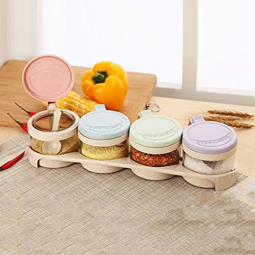 Ensemble de Pots à Épices en Verre DUDDP avec 4 Couteaux de Service - Base Antidérapante, Récipient à Épices et à Condiments pour Cuisine, Ustensiles de Cuisine Ensemble de Pots à Épices en Verre DUDDP avec 4 Couteaux de Service - Base Antidérapante, Récipient à Épices et à Condiments pour Cuisine, Ustensiles de Cuisine