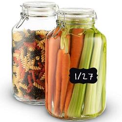 Bormioli Rocco Glass Fido Jars - 135? Ounce (4 Liter) with hermetically Sealed hinged Airtight lid for Fermenting, Preserving, Bulk - dry Food Storage, With Paksh Novelty Chalkboard Label Set (2 Pack)