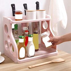 Double Layers Spice Rack, Seasoning Stand Holder Quality Plastic Kitchen Organizer Seasoning Jar Storage Shelf,Beige