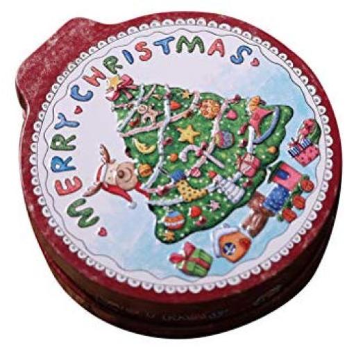 Amosfun Christmas Cookie Tins Round Bump Christmas Tree Pattern Christmas Tin Box Gift Box for Xmas Party