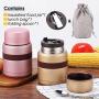 Insulated Stainless Steel Food Jar Lunch Box Thermos Food Storage Container with Lunch Bag and Portable Folding Spoon 350 ml (Grey)