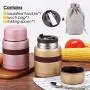 Insulated Stainless Steel Food Jar Lunch Box Thermos Food Storage Container with Lunch Bag and Portable Folding Spoon 350 ml (Grey)