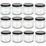Bouteilles en verre Nakpunar 12 oz à large ouverture avec couvercles noirs - Lot de 12 - Style Salsa - Fabriqué aux États-Unis