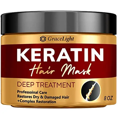 Keratin-Haarbehandlung – Repariert Trockenes und Beschädigtes Haar – Professionelle Keratin Complex mit Vitamin E – Aloe Vera – Avocadoöl – Feuchtigkeitsspendende Anti-Frizz-Haarkur – Keratin Haarkur Tiefenpflegemaske